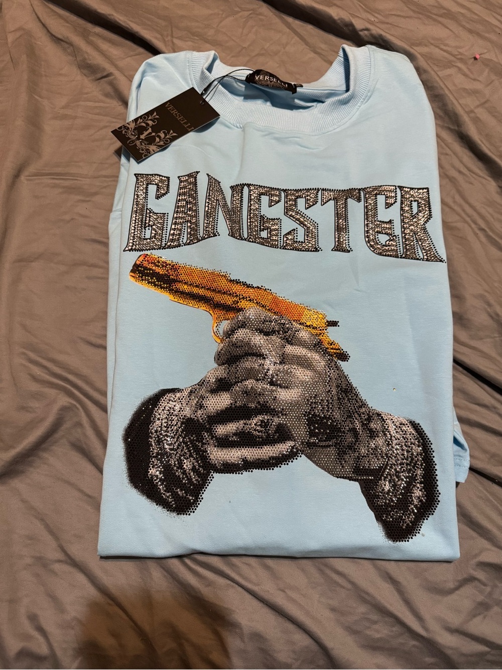 Light Blue "Gangster" Graphic Men’s T-Shirt - Verselli 3XL NWT